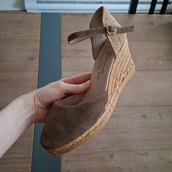 Gaimo Women's Taupe Suede & Jute Wedge Espadrilles (EU 40/US 9) - Picture 1 of 8